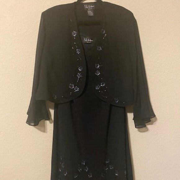 Black Chiffon Dress with Matching Jacket - Picture 1 of 11